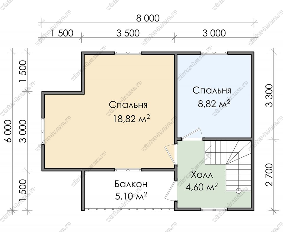 План двухэтажного дома для постоянного проживания 6х8