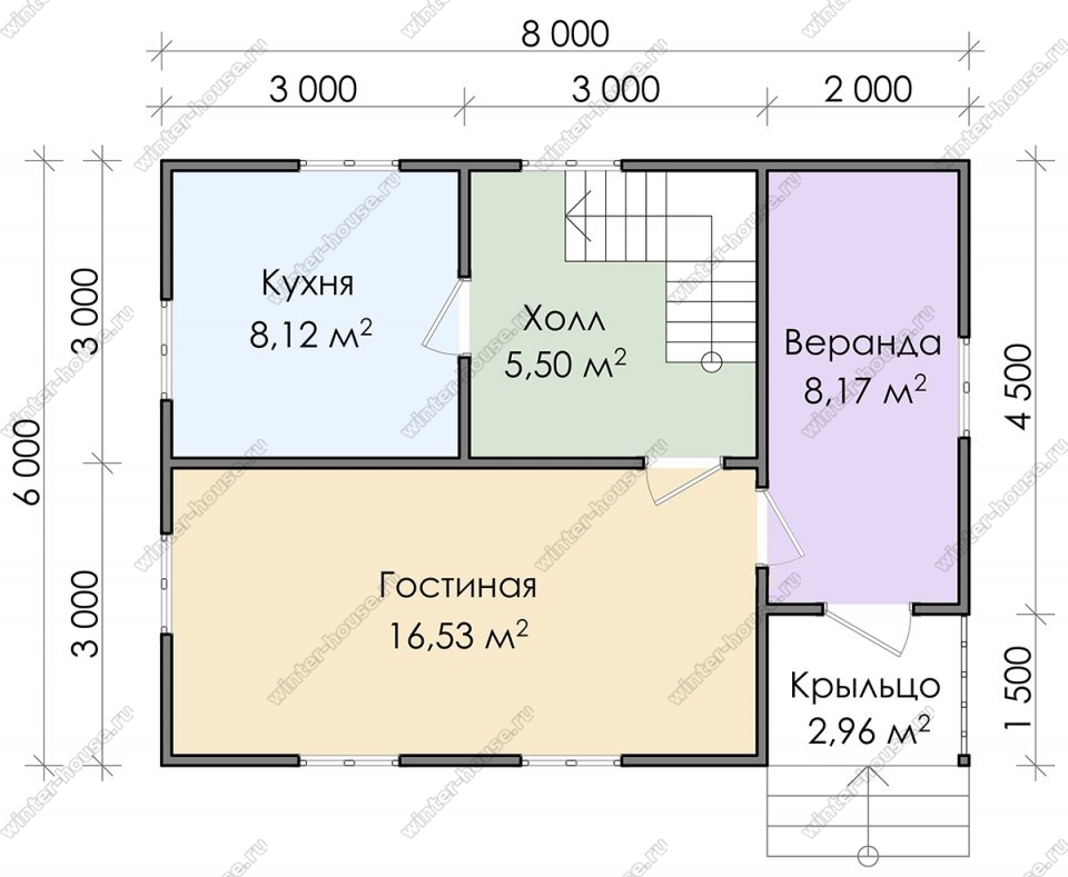 Планировка двухэтажного дома для постоянного проживания 6 на 8