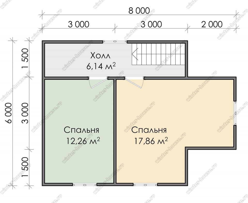 План двухэтажного дома для постоянного проживания 6х8 с террасой