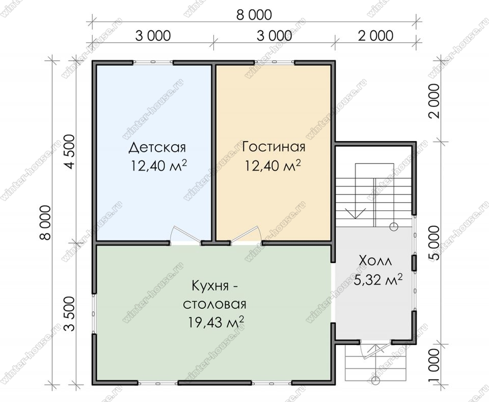Планировка двухэтажного дома для постоянного проживания 8 на 8