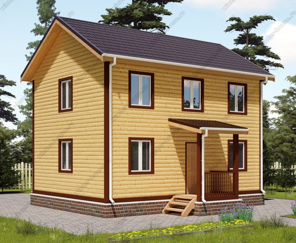 Проект двухэтажного дома для постоянного проживания 7,5 на 8 с террасой
